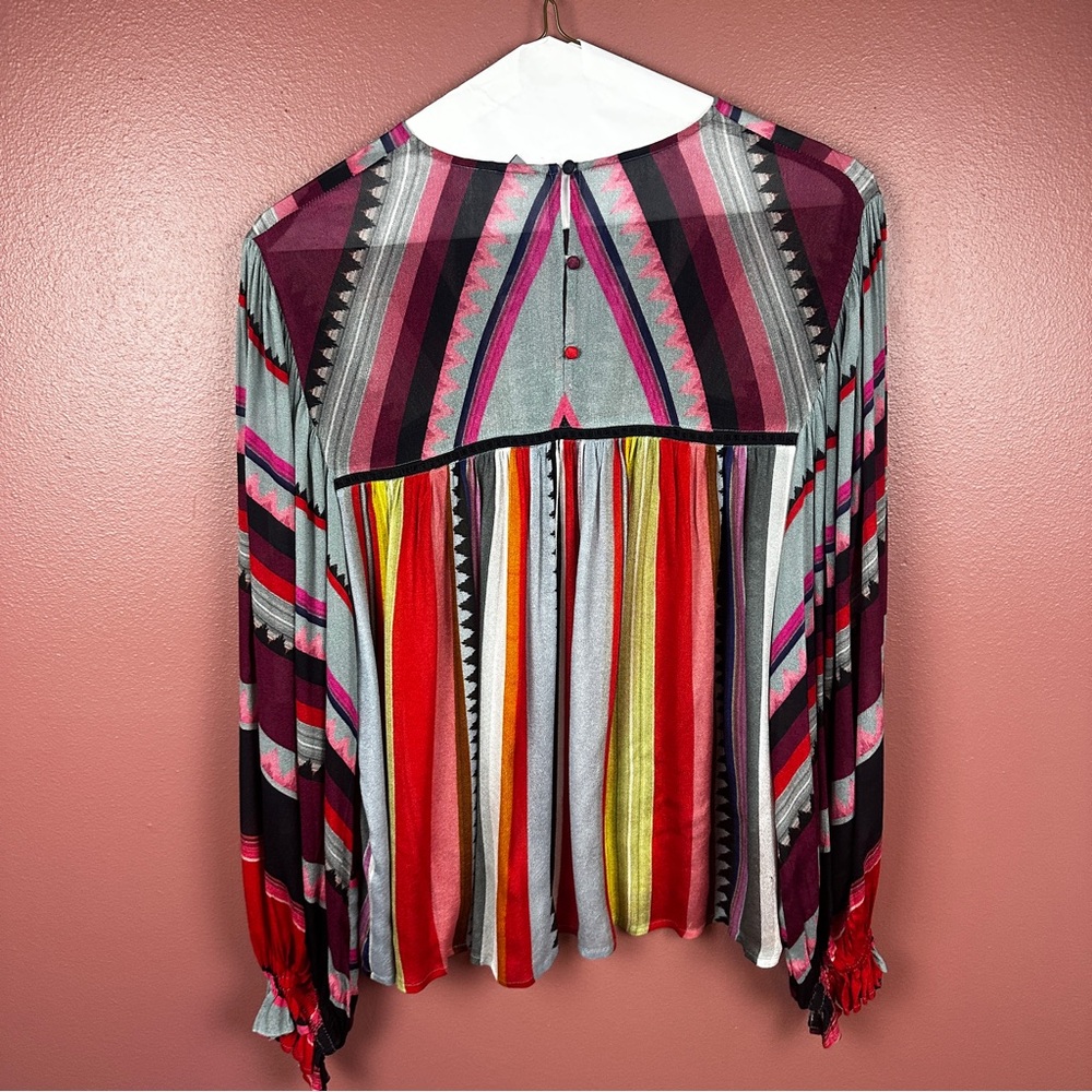 Bl^nk London Anthropologie MIRANDA PEASANT Grey Red Stripes Eclectic Size Small - Picture 7 of 9